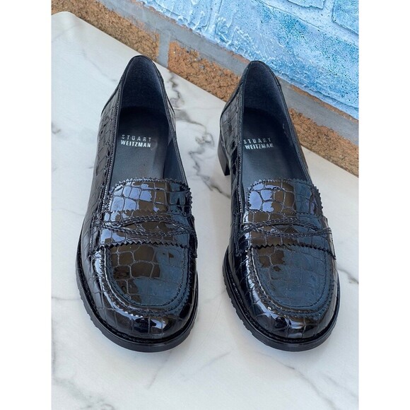 stuart weitzman croc embossed patent leather loafers size 8 - Picture 2 of 11